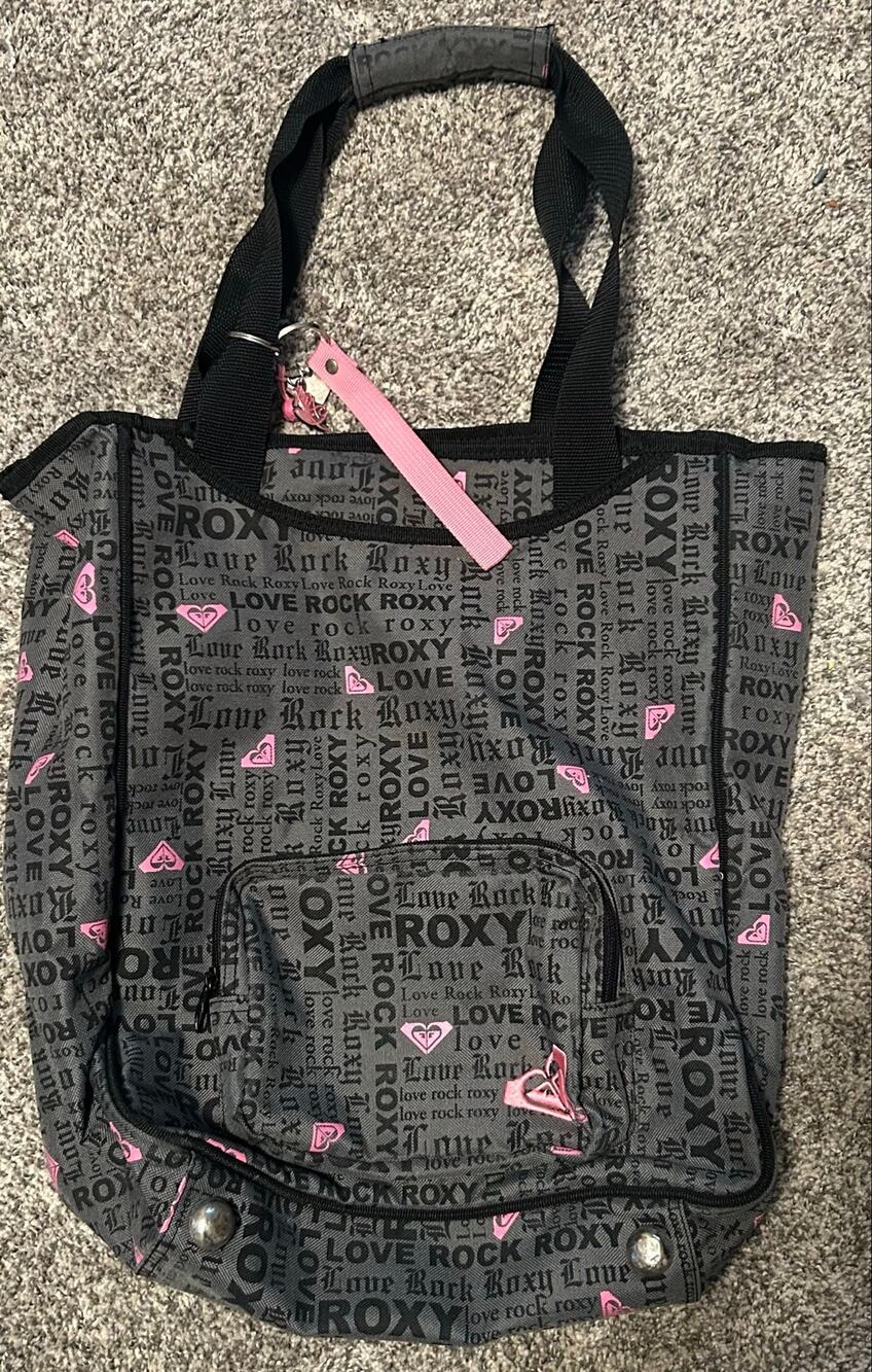 Roxy vintage Y2K Roxy "Love Rock" canvas shoulder bag gray/pink trip school